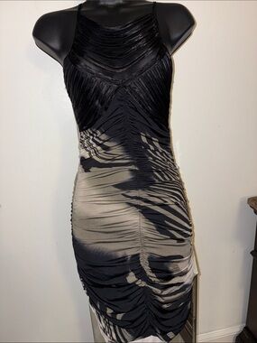 Black and Taupe Ruched Bodycon Dress - Women